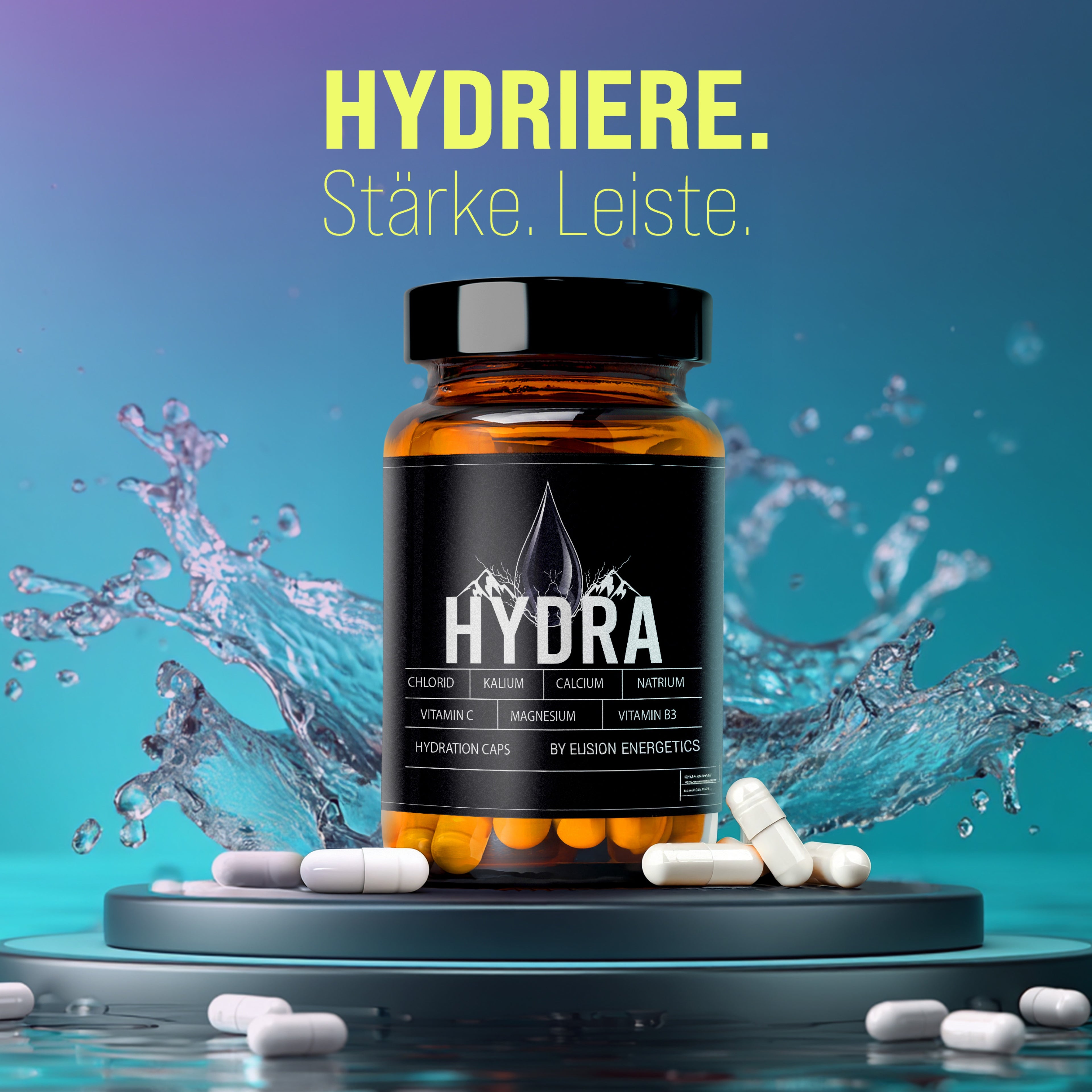 Hydra Caps natürliche Hydration - Echte Balance statt künstlicher Push mit natürlichem Elektrolyt-Komplex für Fokus und Klarheit