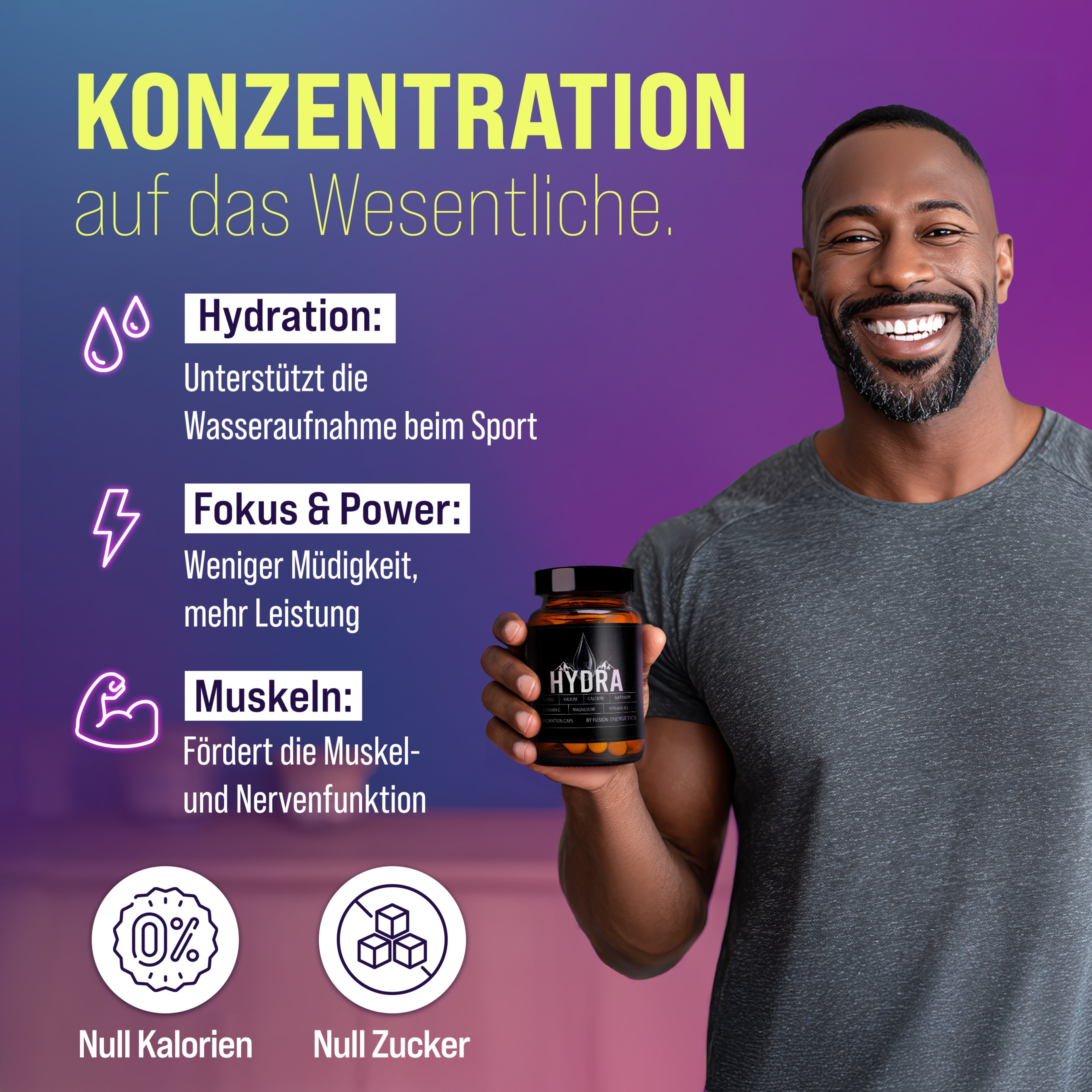 Hydra Caps natürliche Energie ohne Koffein - Vegan, allergenfrei und ohne künstliche Zusätze für echtes Wohlbefinden