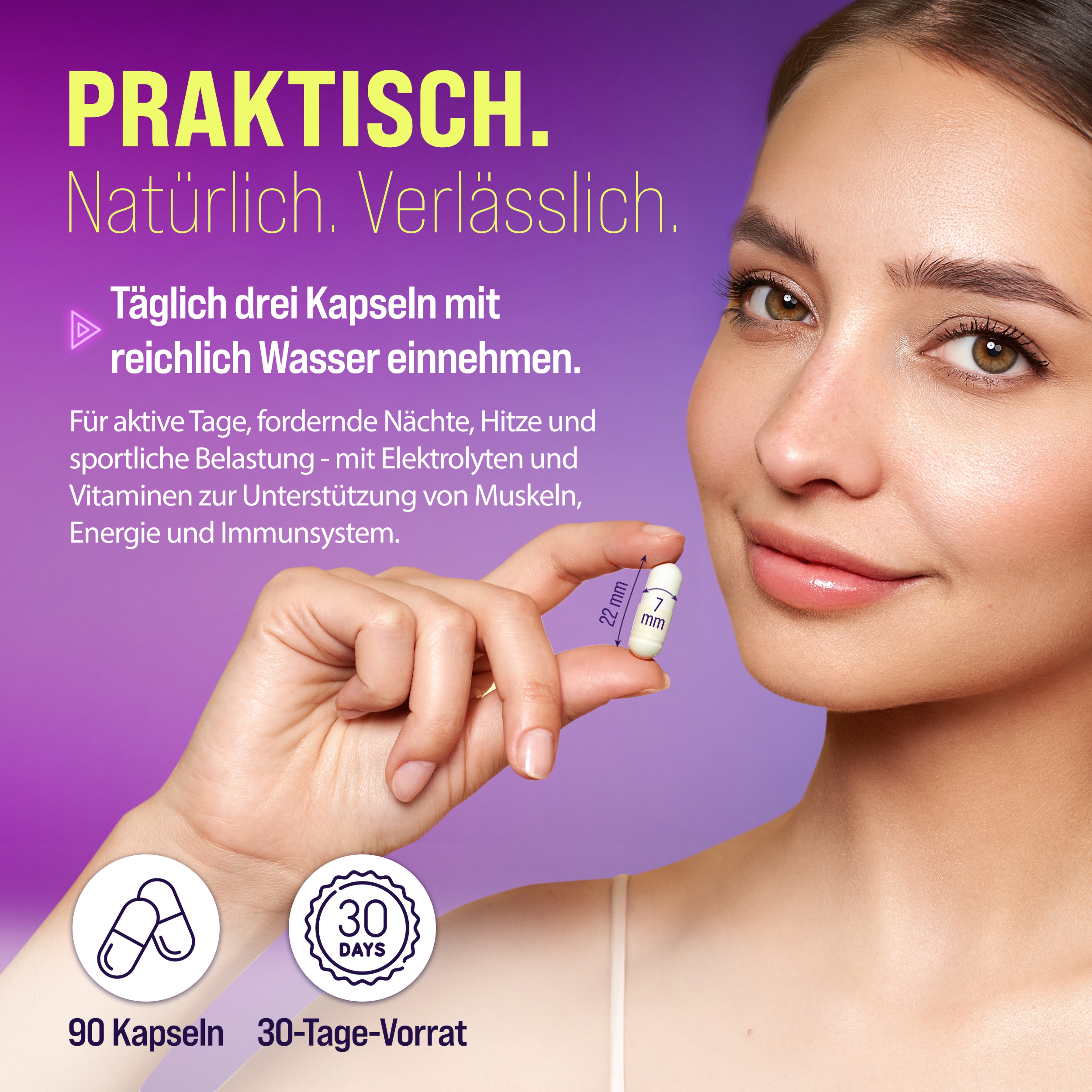 Hydra Caps 90 Kapseln - Natürliche Hydration für tägliche Einnahme ohne Crash, ideal für Sport, Arbeit und Reisen
