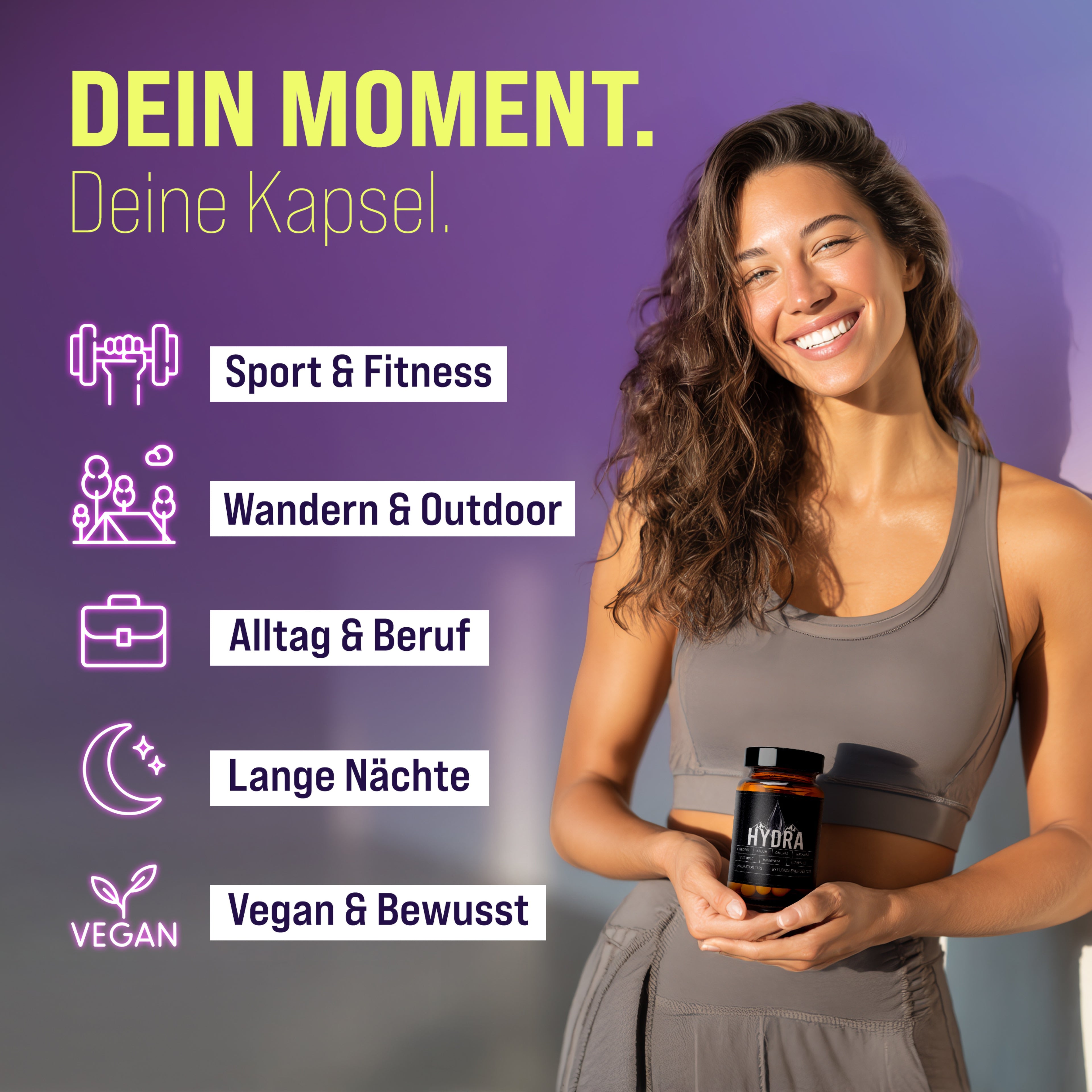 Hydra Caps Anwendung - Natürlicher Energie-Begleiter für Sport, intensive Arbeit, heiße Sommertage und Reisen ohne Zucker